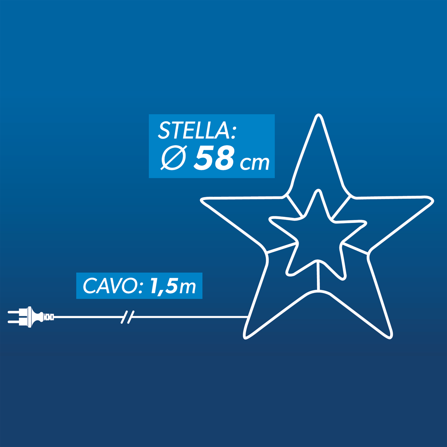 DICTROLUX - Stella Luminosa 54 LED Bianco Caldo 58 cm - Per Interno ed Esterno